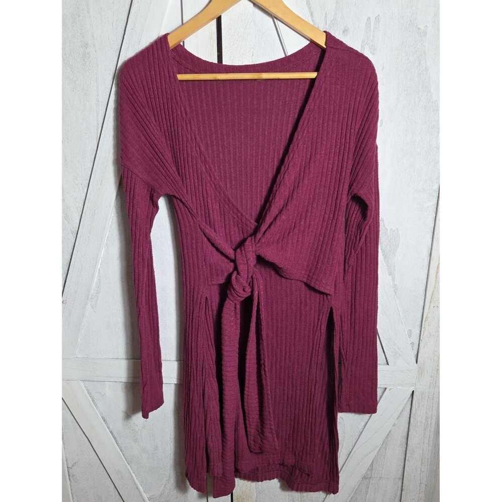 Free People Wrap Tie Front High Slit Sweater Tunic Size S